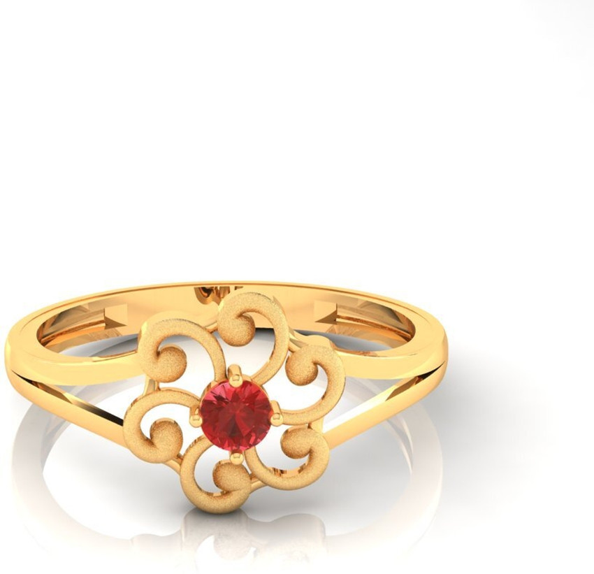 PC Chandra Jewellers Floral Shape with a Red Stone 14kt Yellow