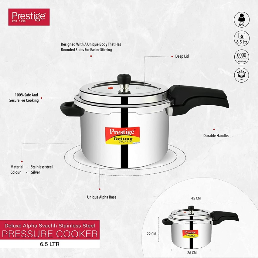 Prestige deluxe alpha stainless discount steel pressure cooker 6.5 litres