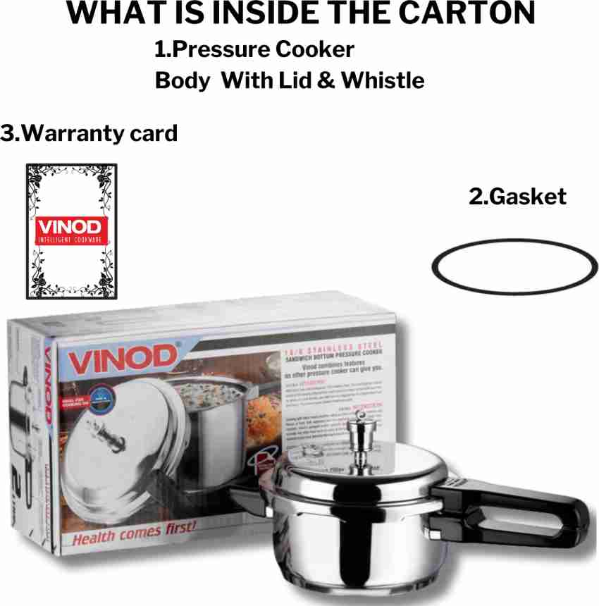 VINOD 18 8 Stainless Steel Regular Outer Lid 3 L Outer Lid Induction Bottom Pressure Cooker Price in India Buy VINOD 18 8 Stainless Steel Regular Outer Lid 3 L Outer Lid Induction