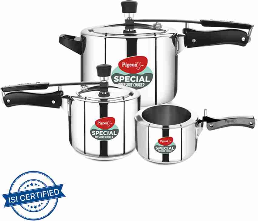 Pigeon Pressure Cooker Set 2 + 3 + 5 Quart - Stainless Steel -  Induction Base Outer Lid - Cook delicious food in less time: soups, rice,  legumes, and more - 3 Piece Set Silver: Home & Kitchen