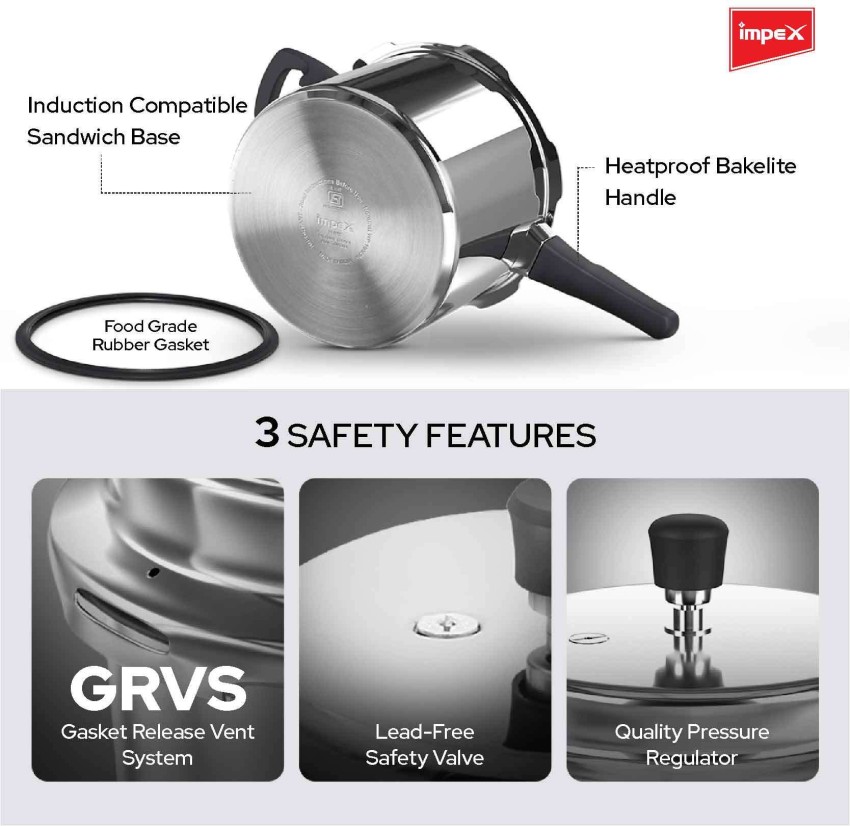 IMPEX Stainless steel Pressure cooker 5 L Induction Bottom