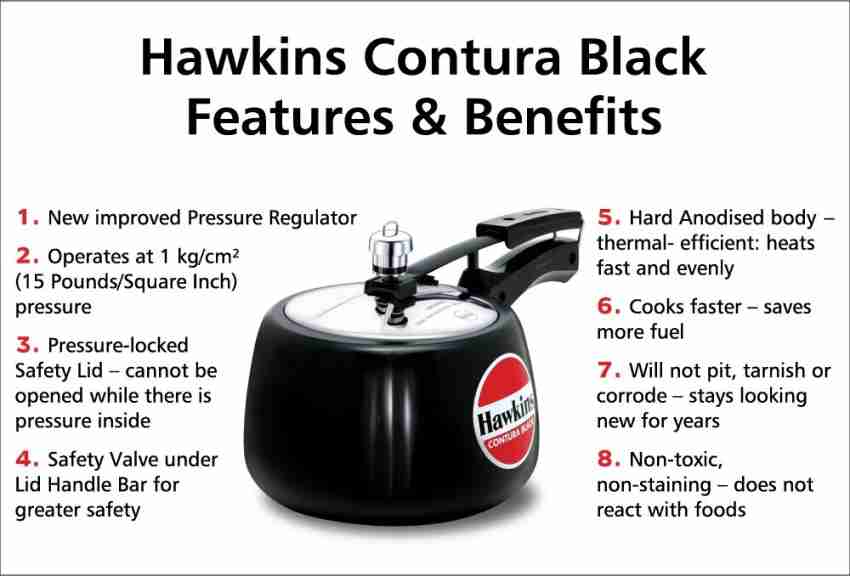 Hawkins Contura Black CB30 3 L Inner Lid Pressure Cooker