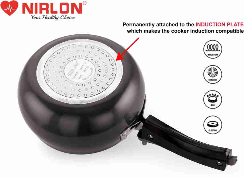 NIRLON Induction Compatible Handi Shape Inner Lid Aluminium Pressure Cooker  3 L Induction Bottom Pressure Cooker