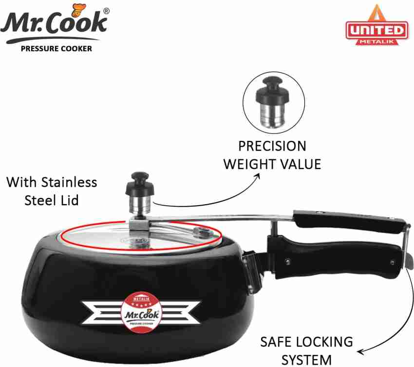 MR COOK By United Metalik Regular Aluminium Non-Induction Pressure Cooker  with Inner Lid, 3 Litres (Silver)