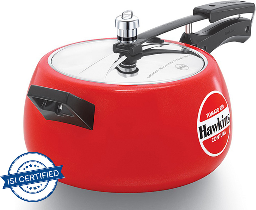 Hawkins Tomato Red Ceramic Coated Contura CTR50 5 L Inner Lid Pressure Cooker