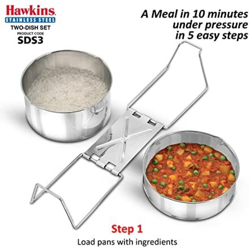 Hawkins Stainless Steel 3 Ltr Tall Cooker with SS 2 Dish Set