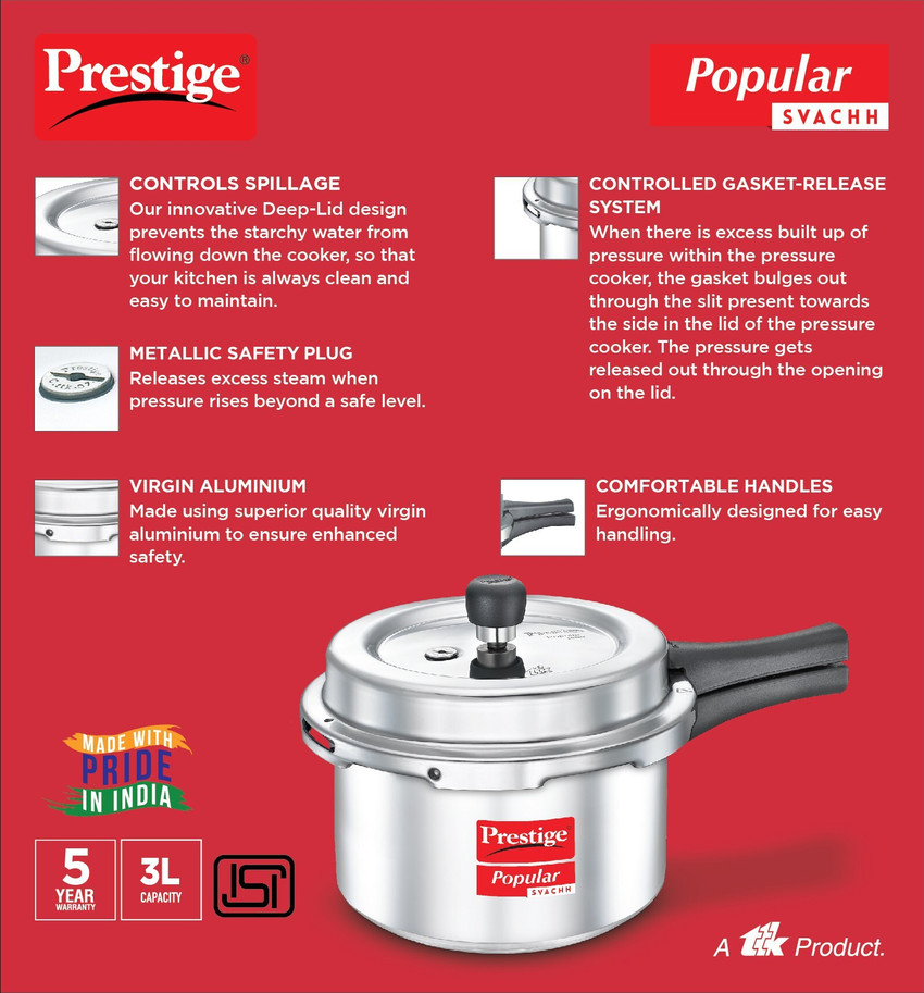 Prestige by TTK Popular Svachh 3 L Outer Lid Pressure Cooker Price in India Buy Prestige by TTK Popular Svachh 3 L Outer Lid Pressure Cooker online at Flipkart