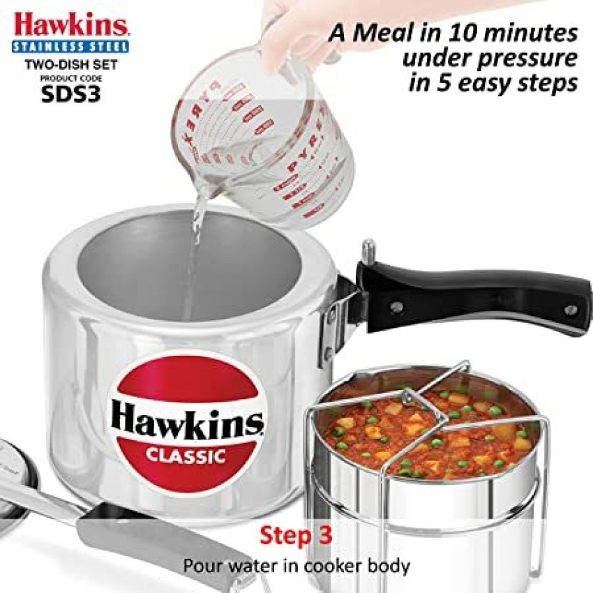 Hawkins Two-Dish Stainless Steel Set, Cooker Separator, Pressure Cooker Pots  