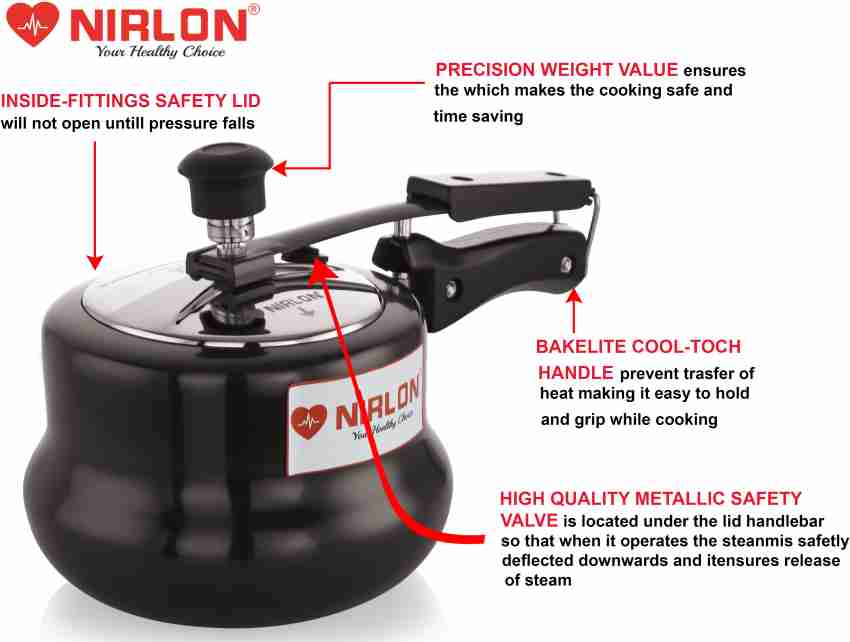 NIRLON Induction Compatible Handi Shape Inner Lid Aluminium Pressure Cooker  3 L Induction Bottom Pressure Cooker