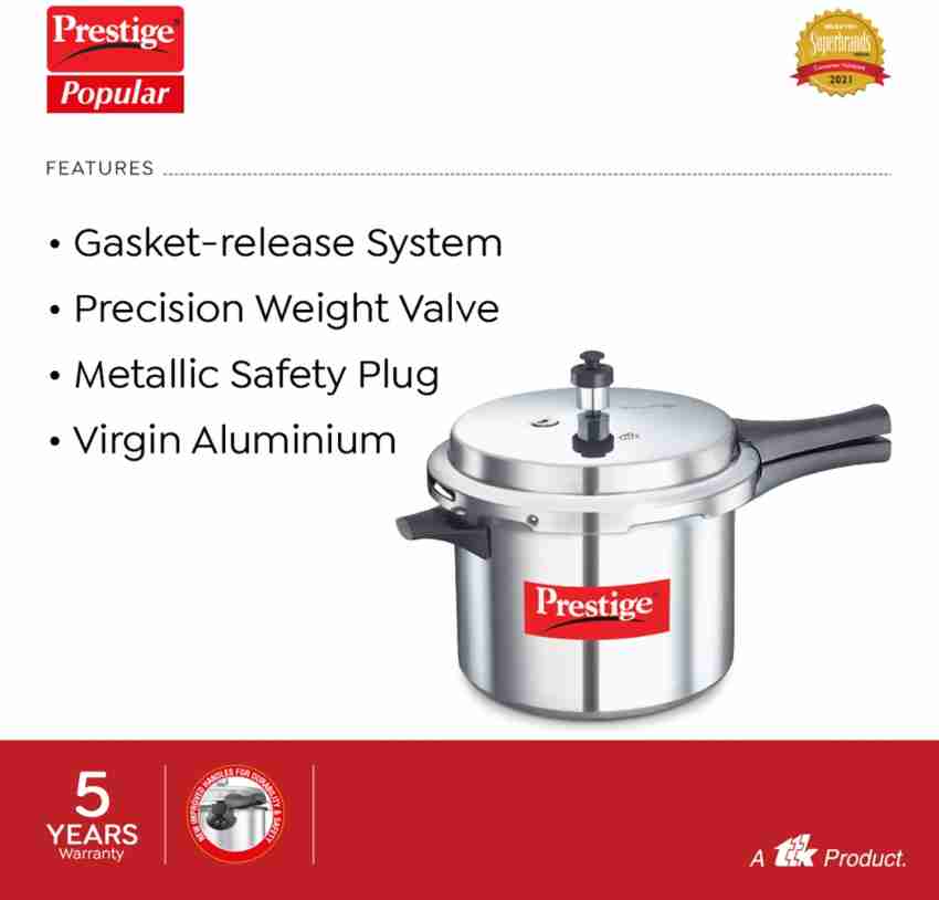 Prestige Popular Aluminum Pressure Cooker, 5 L, Silver