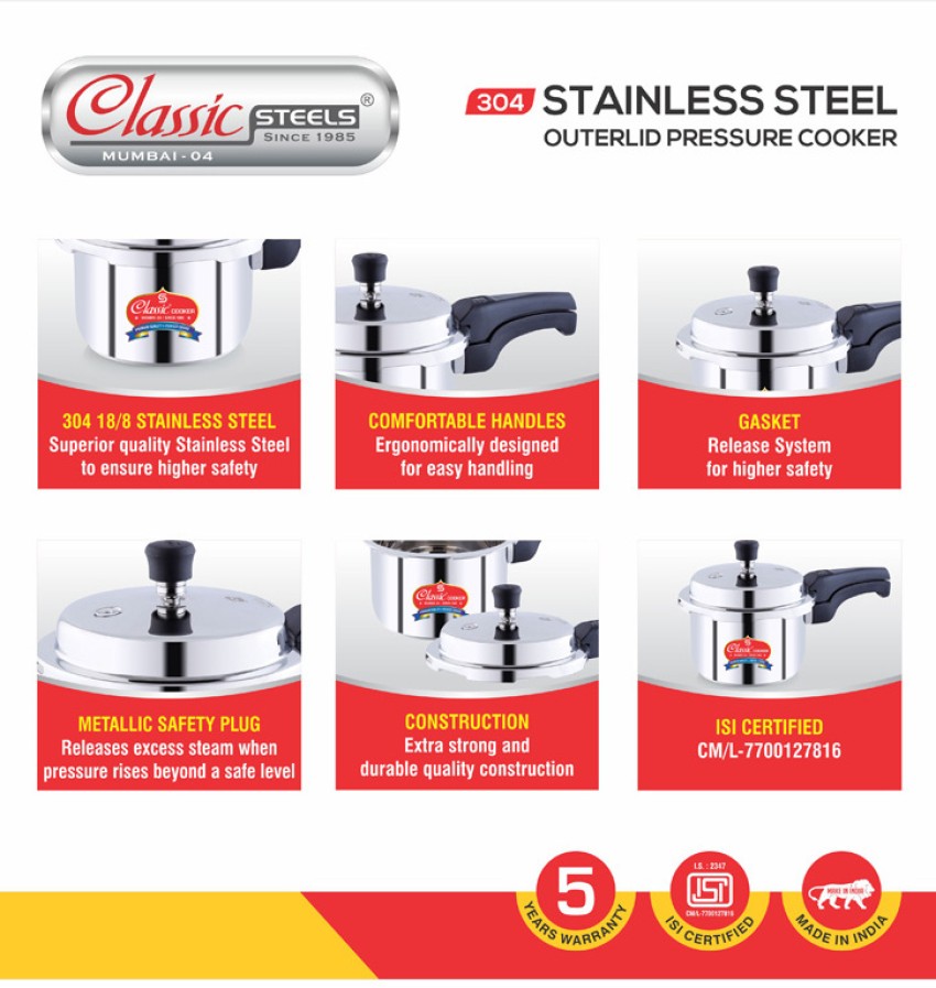 Best Stainless Steel Heavy Induction Pressure Cooker (3 liter) – Param Upyog