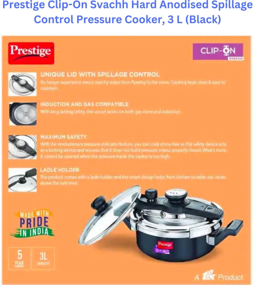 Buy Prestige Svachh Flip-on Mini Hard Anodised Spillage Control Pressure  Cooker with Glass Lid, (Black) Online