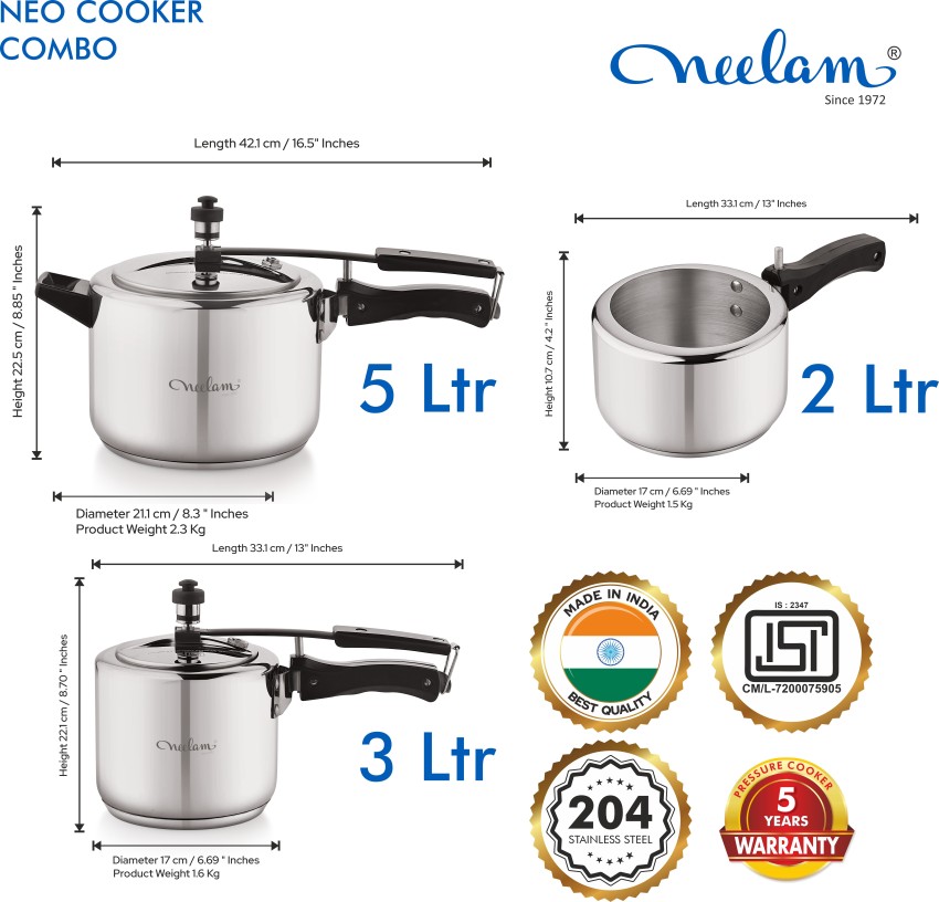 NEELAM Neo Pressure Cooker Combo Set 2 Litres 3 Litres 5