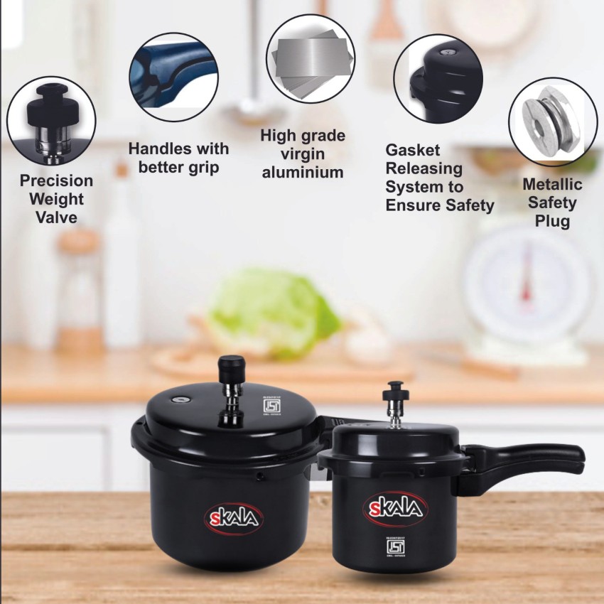 SKALA Pressure Cooker Combo Pack of 3 ltr and 2 ltr Outer Lid