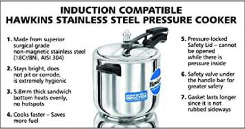 Hawkins Stainless Steel Induction Compatible Inner Lid Pressure Cooker, 4  Litre, Silver (Hss40), 4 Liter