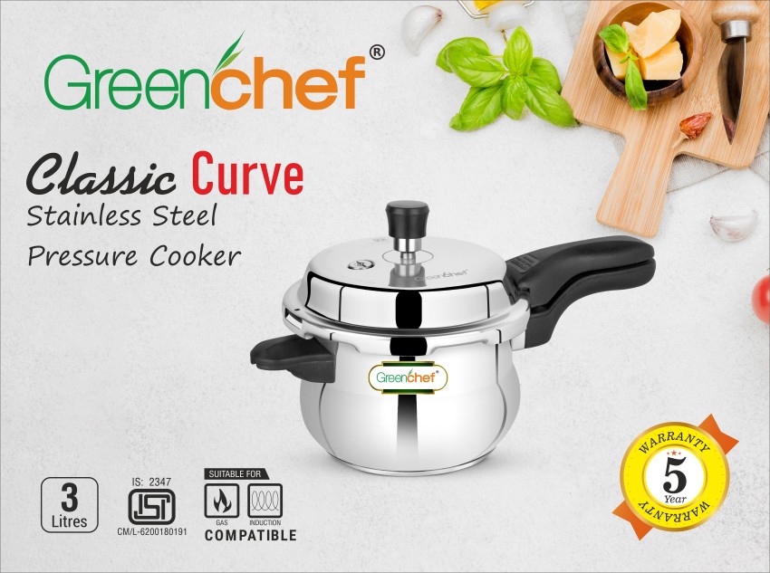 Greenchef Classic Curve Induction Bottom Handi Shaped Heavy Sandwich Bottom 3 L Outer Lid Pressure Cooker Price in India Buy Greenchef Classic Curve Induction Bottom Handi Shaped Heavy Sandwich Bottom...