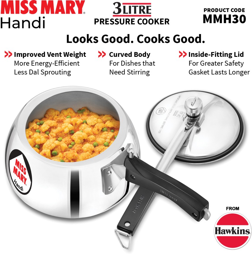 Hawkins Miss Mary Handi MMH30 3 L Inner Lid Pressure Cooker Price in India Buy Hawkins Miss Mary Handi MMH30 3 L Inner Lid Pressure Cooker online at Flipkart