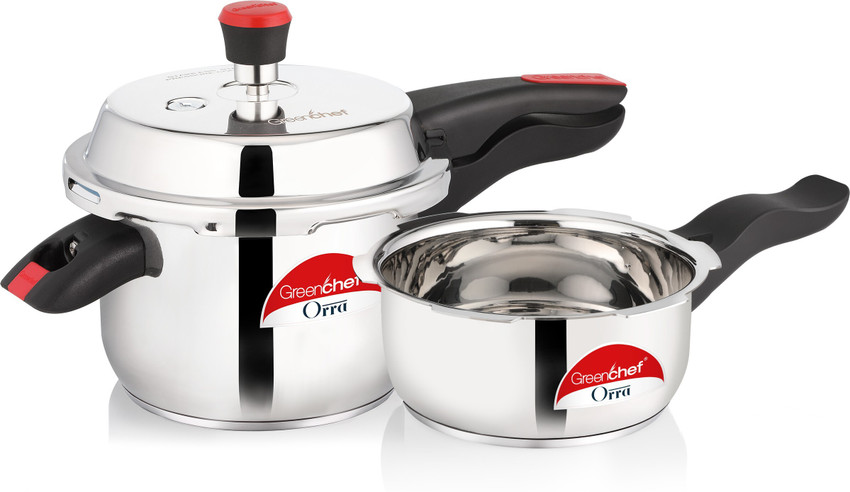 Greenchef Orra Combo 3 L 2 L Outer Lid Induction Bottom Pressure Cooker Pressure Pan
