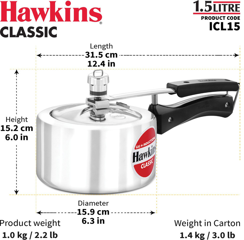 Hawkins Classic ICL15 1.5 L Induction Bottom Pressure Cooker