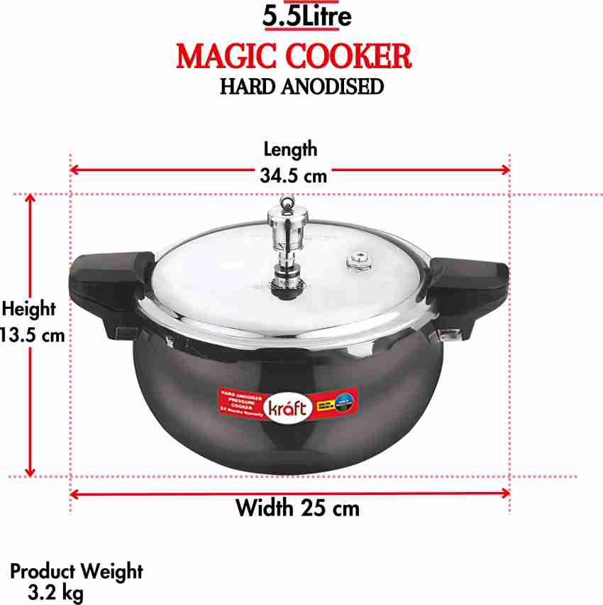 Kraft Magic Hard Anodised Handi Shape Pressure Cooker - 3.5 Litres |  Mutlipurpose Lids Strainer and Glass lid | Induction and Gas Friendly | 2  Years