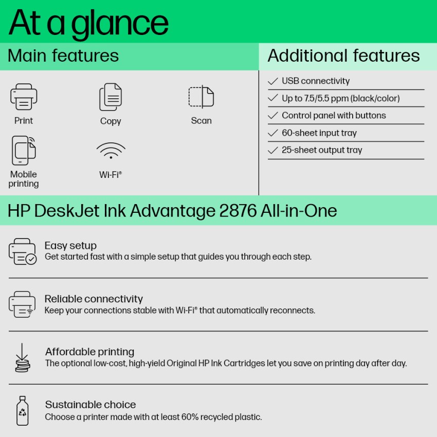 Imprimante multifonction HP DeskJet Ink Advantage 2876 (6W7E6C) - EVO  TRADING