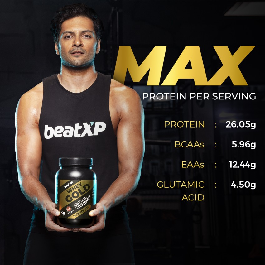 beatXP Whey Gold Protein Powder 1 Kg - 26.05g protein, 5.96g  BCAAs|Chocolate Ganache (32g Serving)