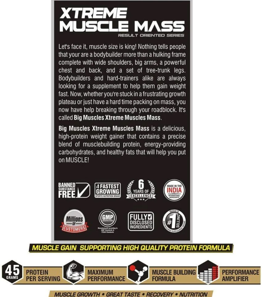 BIGMUSCLES NUTRITION XTREME MUSCLE MASS 11LBS 4.9KG Weight Gainers Mass Gainers Price in India Buy BIGMUSCLES NUTRITION XTREME MUSCLE MASS 11LBS 4.9KG Weight Gainers Mass Gainers online at Flipkart ...