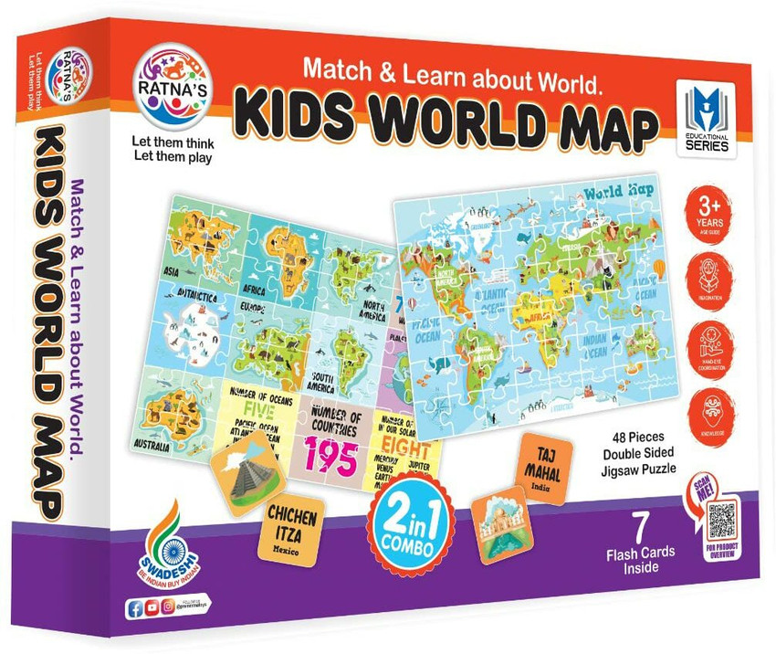 RATNA S Kids World Map Jigsaw 2 in 1 Combo Double Sided Puzzle