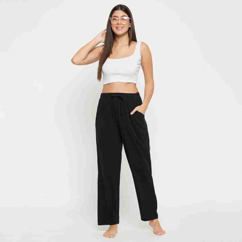 KRV Black Loose Fit Cotton Solid Track Pants For Women (Size: 3XL)