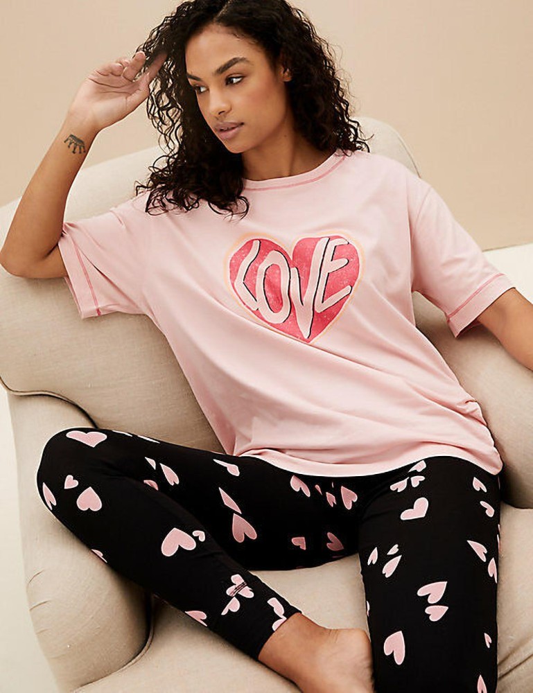  Zeyo Women's Cotton Pajama Set Heart Printed Pjs Set