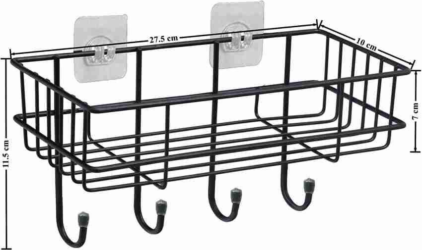 Steel Self-Adhesive Multipurpose Bathroom Shelf with Hooks