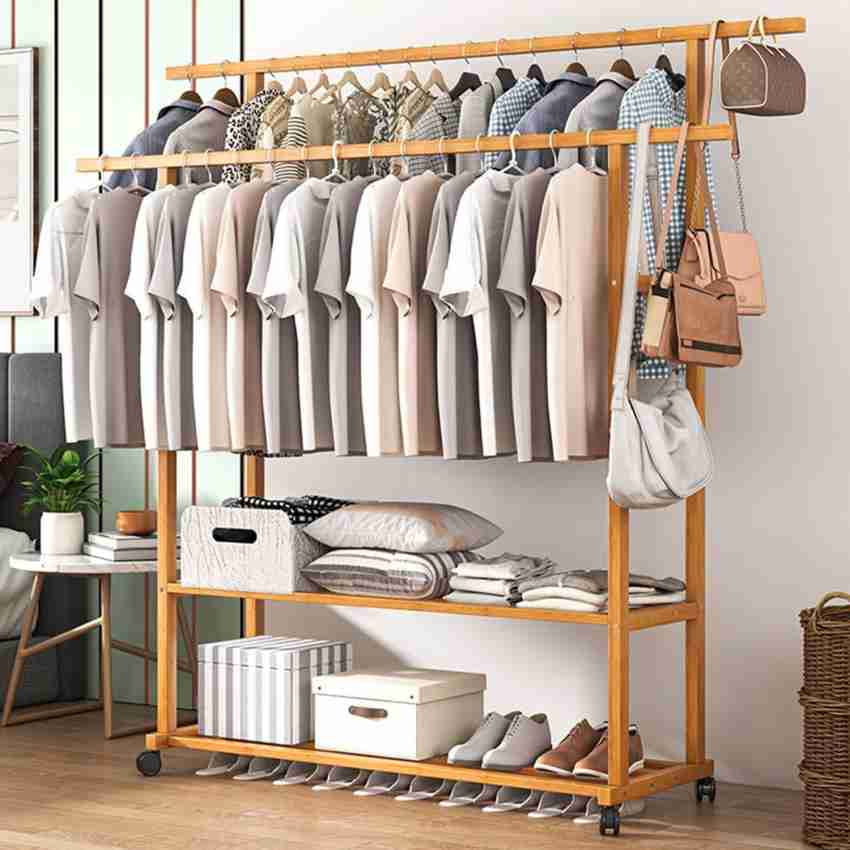 ADA Handicraft Bamboo Double Rod Coat Rack, Clothes Rail with Dual Layer Garment  Stand Bamboo Wall Shelf Price in India - Buy ADA Handicraft Bamboo Double Rod  Coat Rack, Clothes Rail with