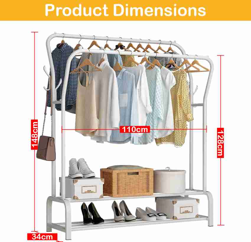 Lynk Steel Clothing Rack with 14 Large Hooks, 3-Tier Hook Rack for