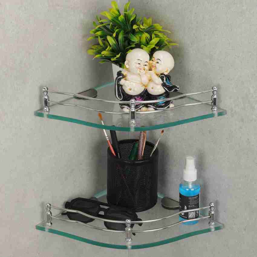 Shower Clear Glass Corner Shelf - Bracket Mount