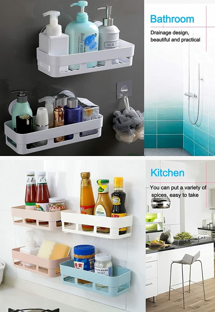 2/3pcs, Shower Caddy Shelf, Bathroom Organizer Rack With Hook, Adhesive Shower  Shelves, Kitchen Spice Storage Rack, Bathroom Storage Organizer, Kitchen Storage  Organizer, Kitchen Accessaries