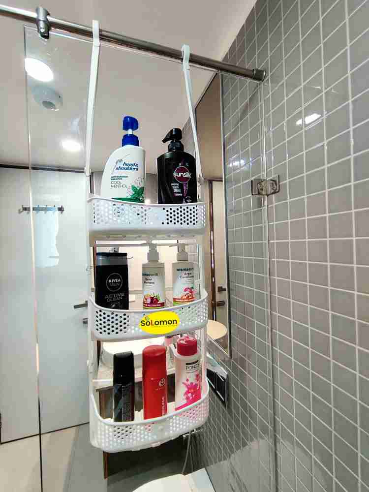 Solomon ™ Premium Quality 2 Layer Bathroom Shower Shelve Hanging Shower  Caddy Rack For Shampoo, Conditioner, Soap, Body Wash, Plastic Wall Shelf
