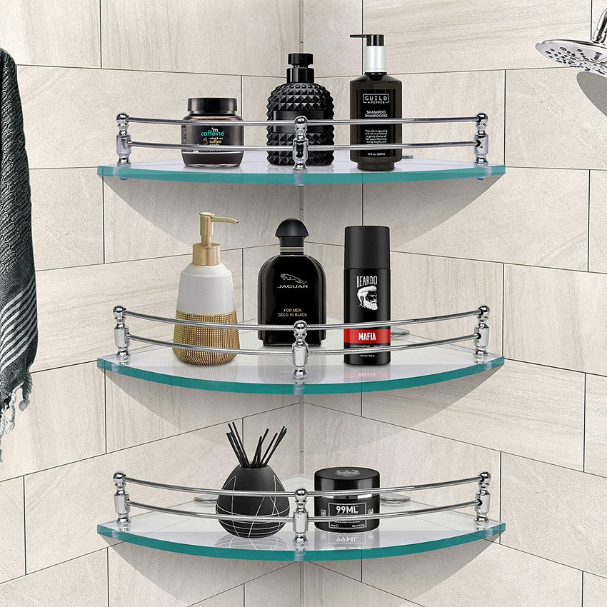 RGFASHION Glass Corner Bathroom Kitchen Shelf 9 X 9 Inches Glossy Wall Mount Glass Wall Shelf Price in India Buy RGFASHION Glass Corner Bathroom Kitchen Shelf 9 X 9 Inches Glossy Wall Mount Glas...