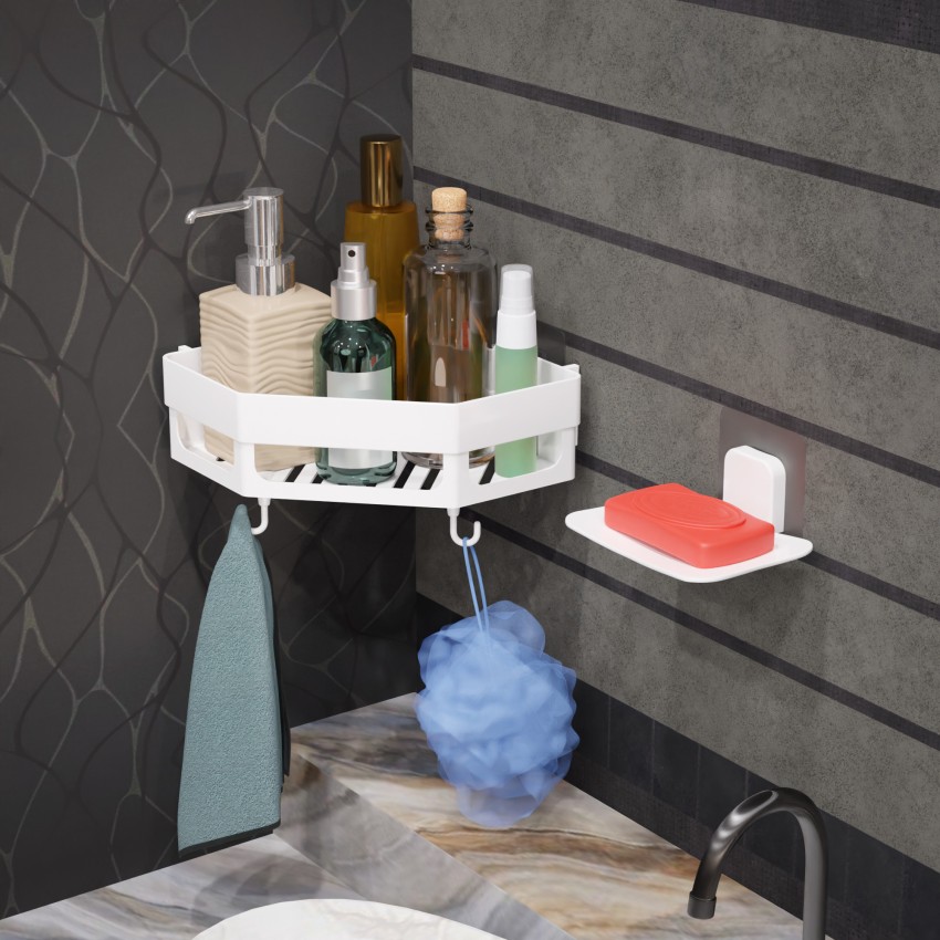 Shower Shelf Organizer Rack with Soap Dish Holder Self Adhesive