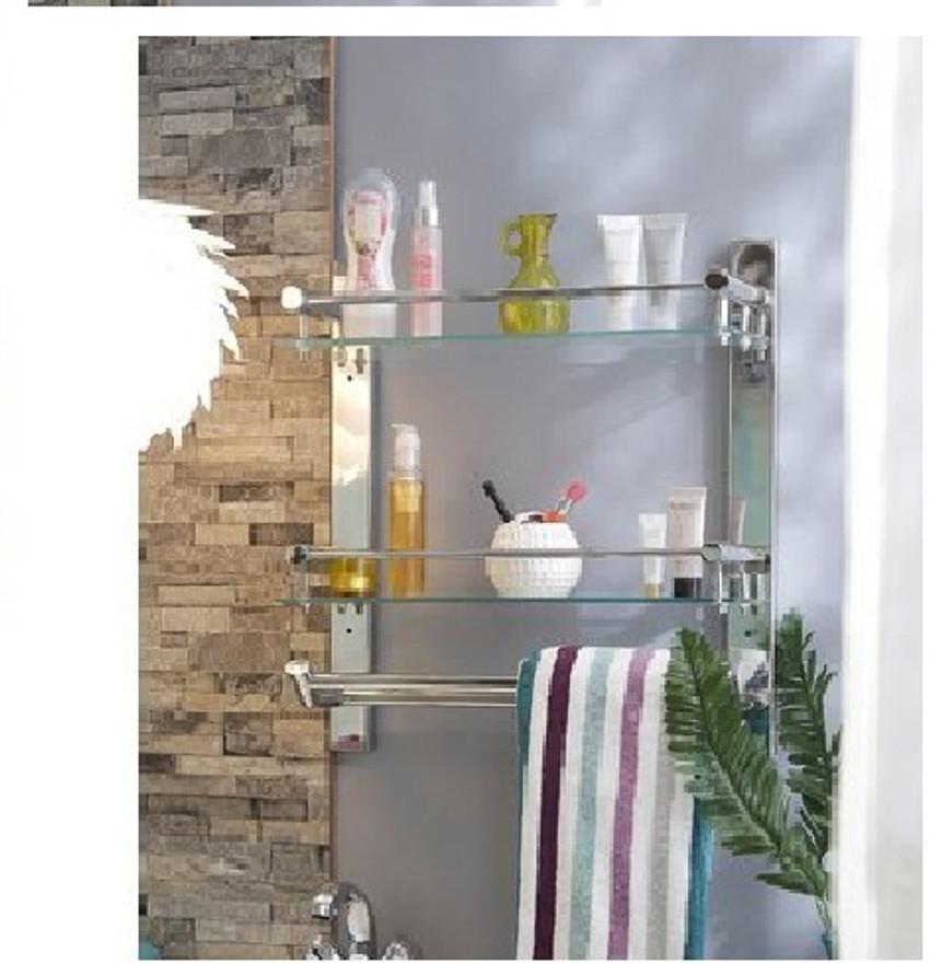 CIPLA PLAST Multipurpose Wall mount Double Glass Shelf With Double Towel Rod Glass Stainless Steel Wall Shelf Price in India Buy CIPLA PLAST Multipurpose Wall mount Double Glass Shelf With Double