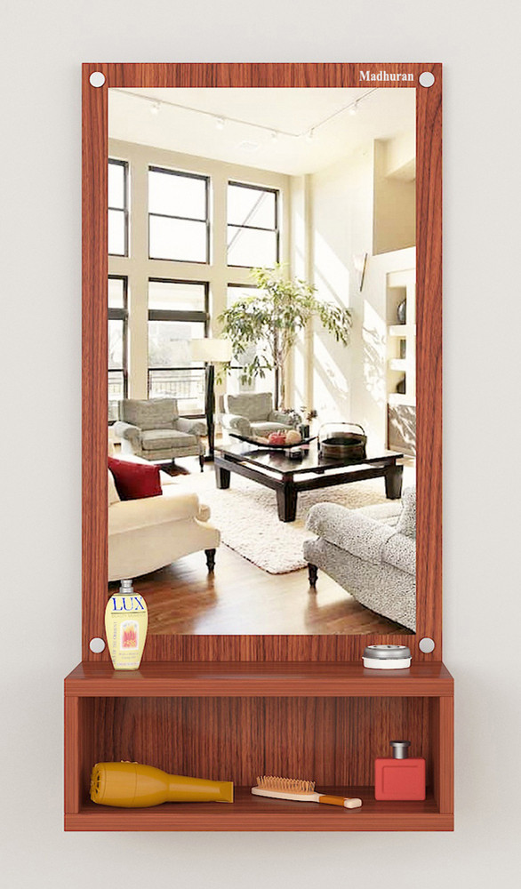 Madhuran Engineered Wood Wall Mounted Mirror with Storage Box Colour Classic Walnut Wooden Wall Shelf Price in India Buy Madhuran Engineered Wood Wall Mounted Mirror with Storage Box Colour Classic Wa...
