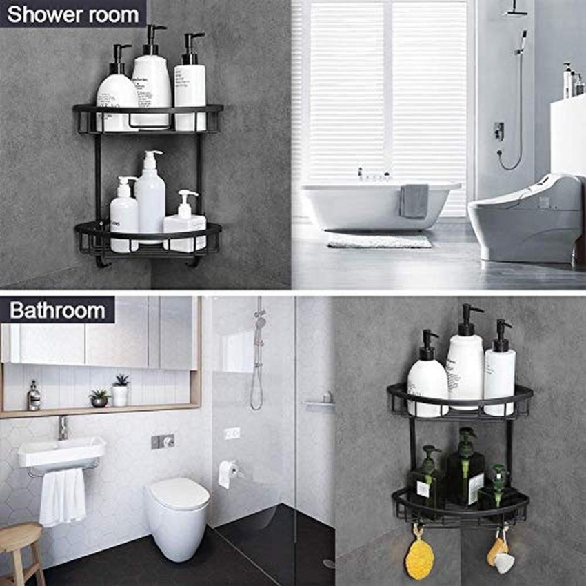 2 Piece Bathroom Corner Shelf With Stickers Black Stainless Steel Kitchen