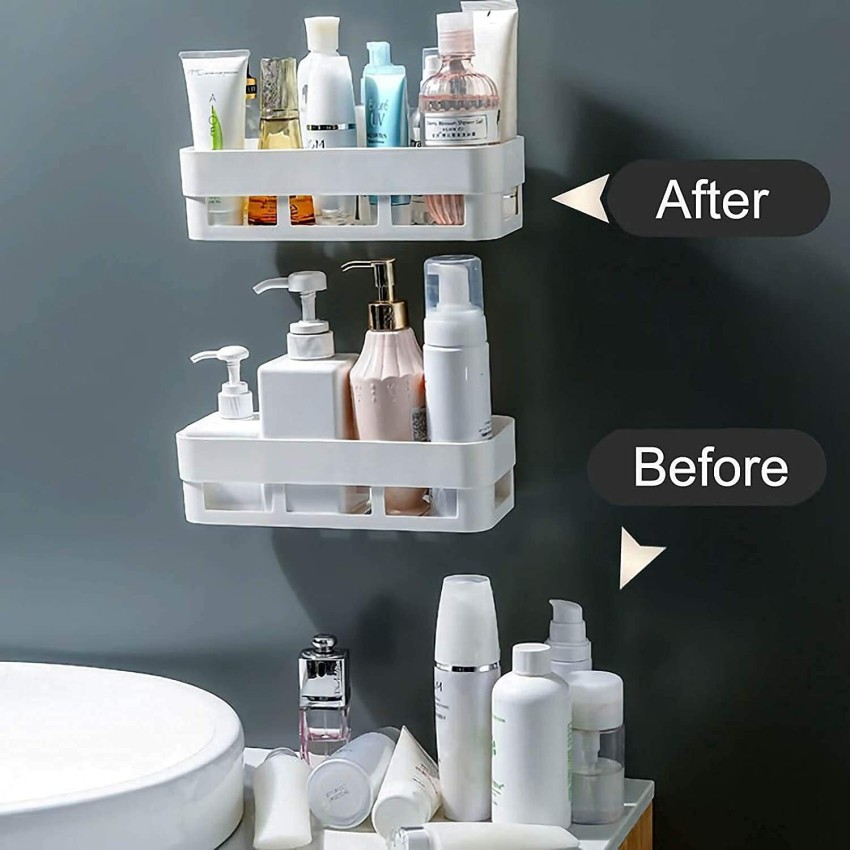Plastic Bathroom Storage Rack,No Drilling Bathroom Shelf With