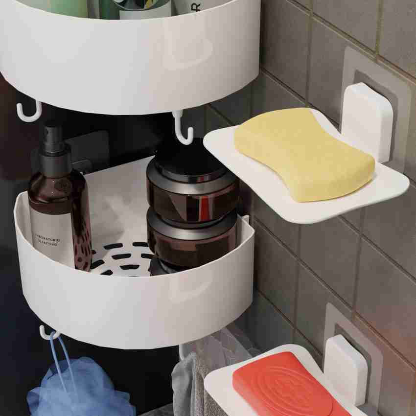 Corner Shower Caddy With 8 Hooks Bathroom Supplies Organizer