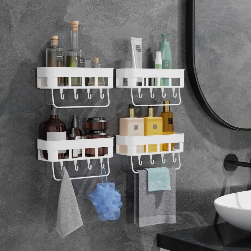 Bathroom Towel Rack Storage Organizer with Shelf Towel Bar Wall Rack+Hook  NEW