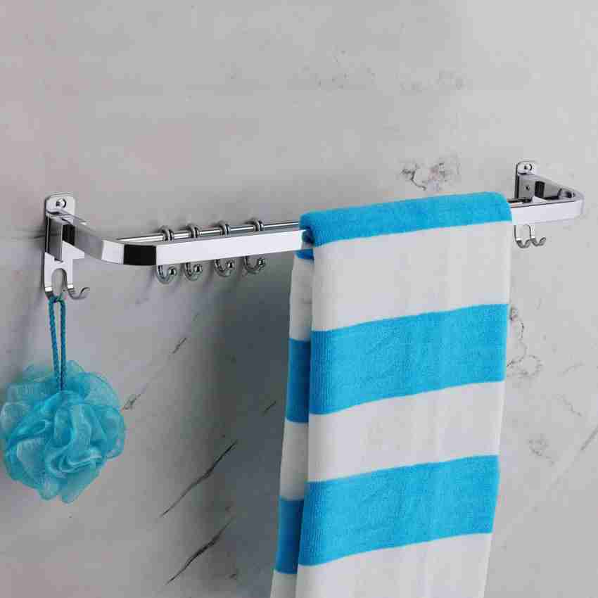 Plantex 304 Grade Stainless Steel Dual Towel Rod with Hooks/Towel