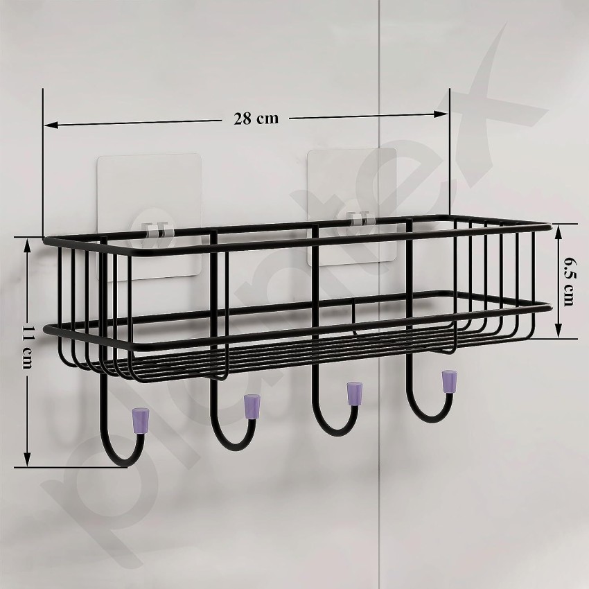 Buy Plantex GI Steel Self-Adhesive Multipurpose Bathroom Shelf with  Hooks/Towel Holder/Rack/Bathroom Accessories - Wall Mount (Black,Powder  Coated) Online at Best Prices in India - JioMart.