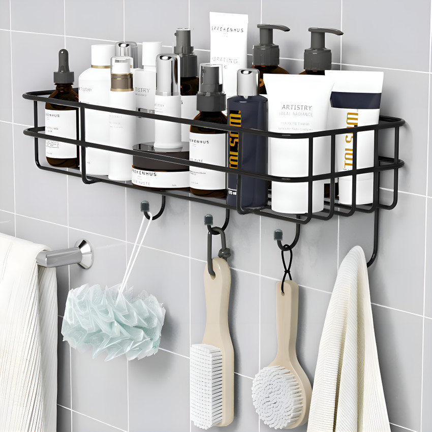 Plantex GI Steel Self Adhesive Hooks for Bathroom Multipurpose Steel Wall Shelf