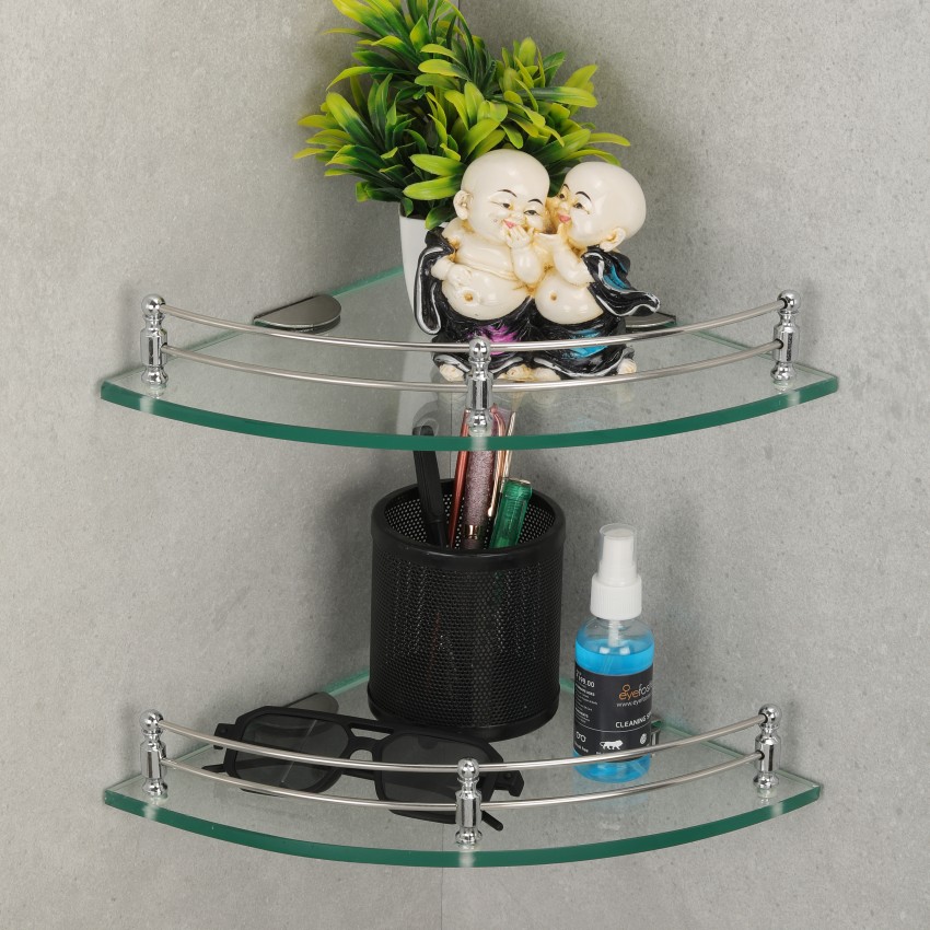 USF Glass Corner/Bathroom/Kitchen Shelf -9 X 9 Inches -Glossy