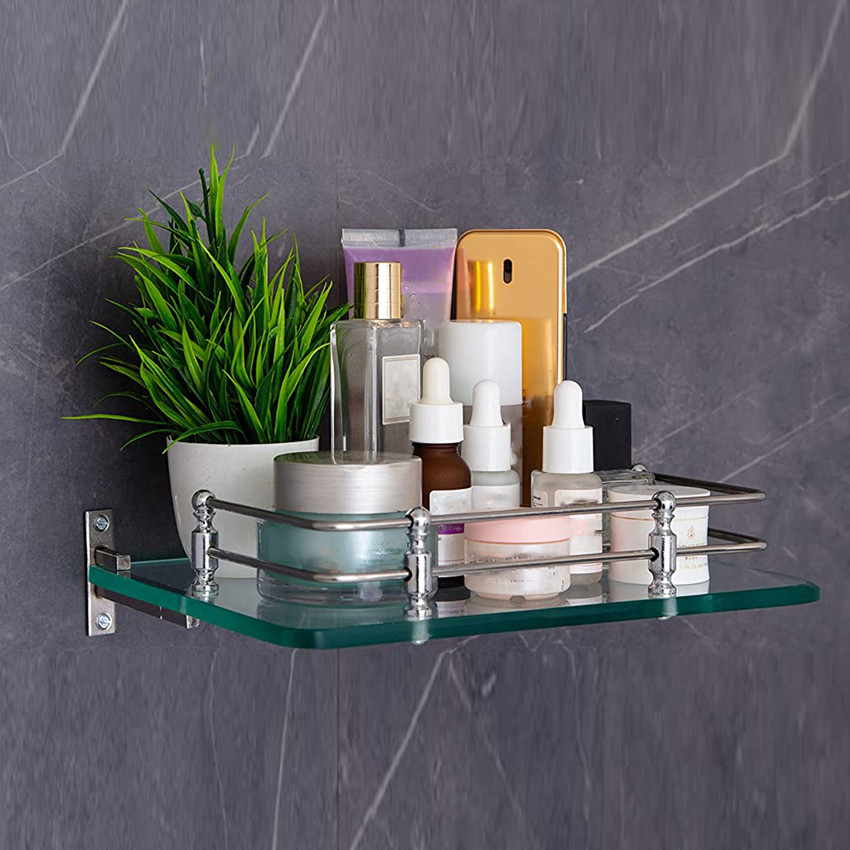 Wall mounted glass top shelves for bathroom