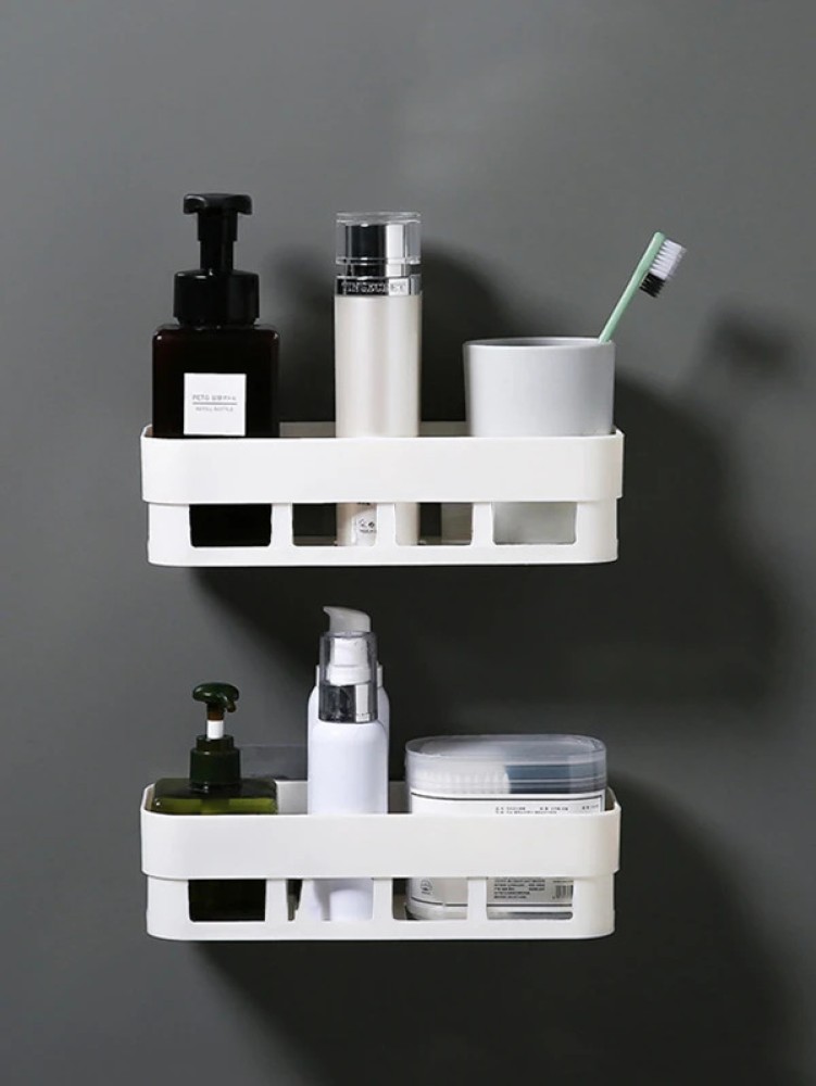 Plastic Bathroom Storage Rack,No Drilling Bathroom Shelf With